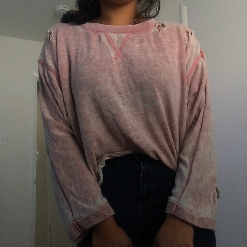 AEO distressed pink sweater